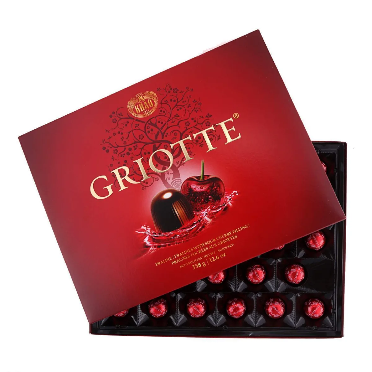 Kraš Griotte bombonjera — praline s višnjom u crvenoj kutiji